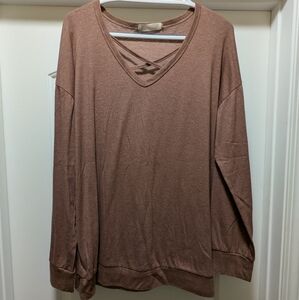 Brown, long sleeve, XXL, V-Neck with criss cross.